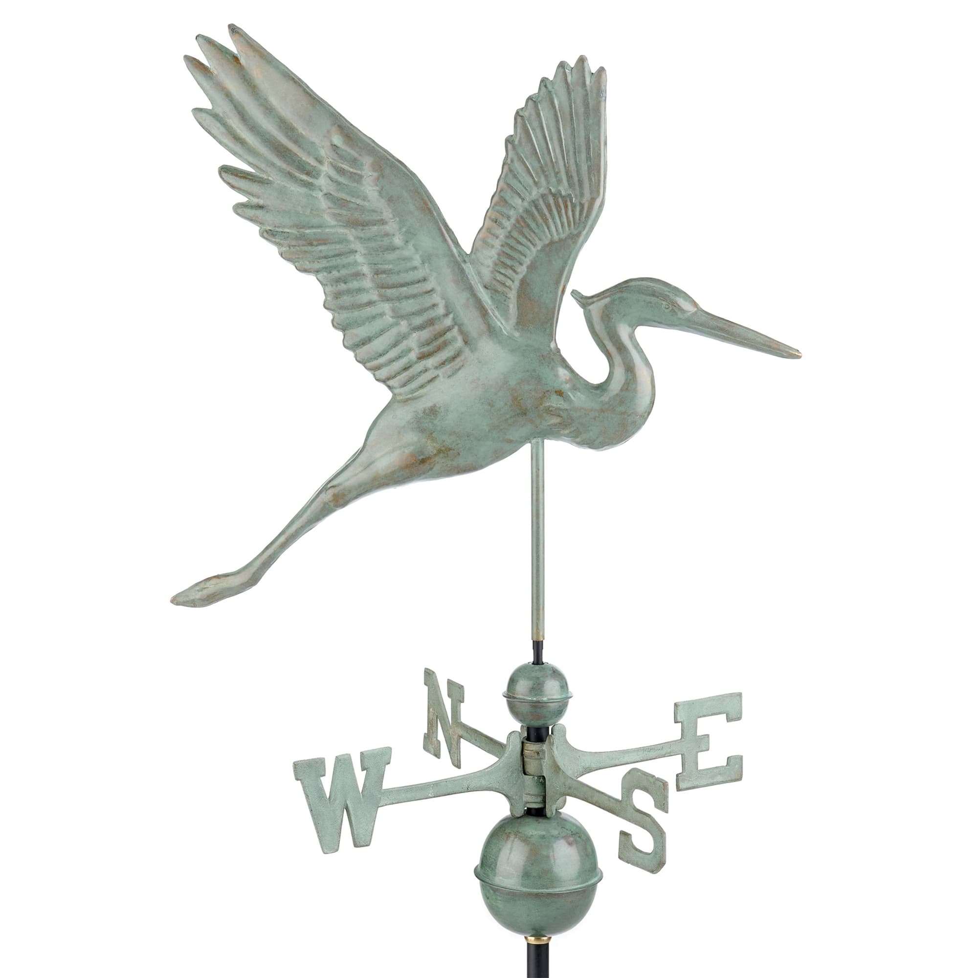Graceful Blue Heron Aged Copper Weathervane