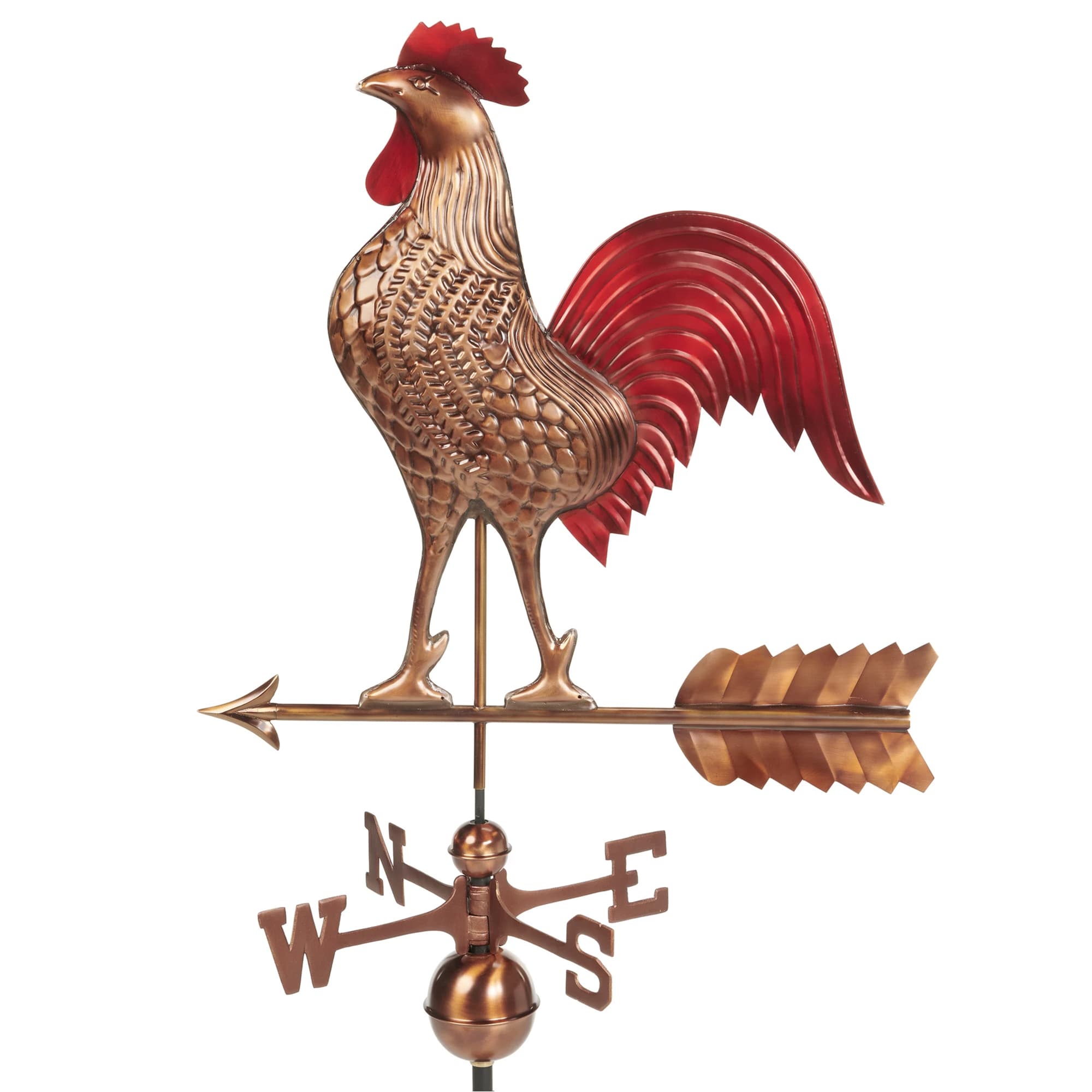 Large Rooster Red Patina Copper Weathervane