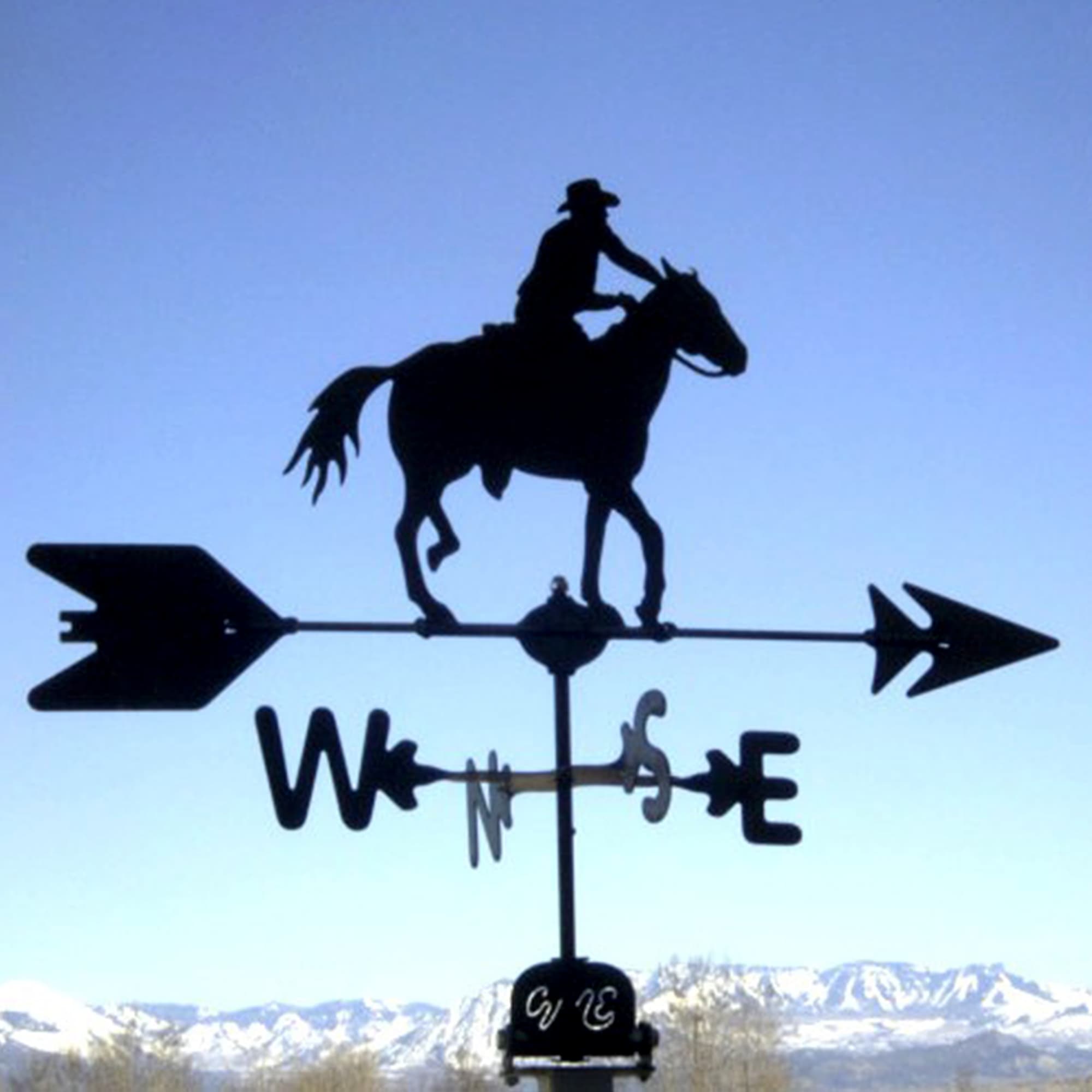 Cowboy and Horse Black Steel Weathervane