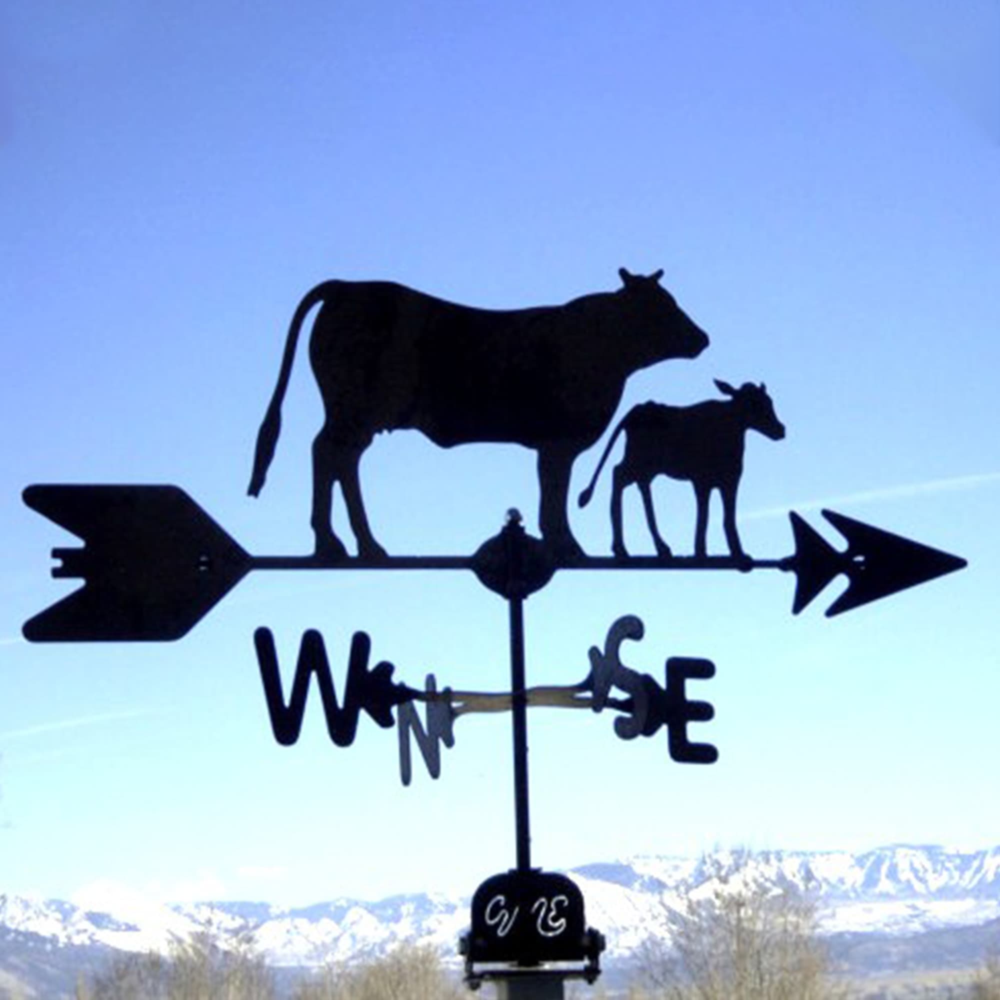 Cow and Calf Black Steel Weathervane