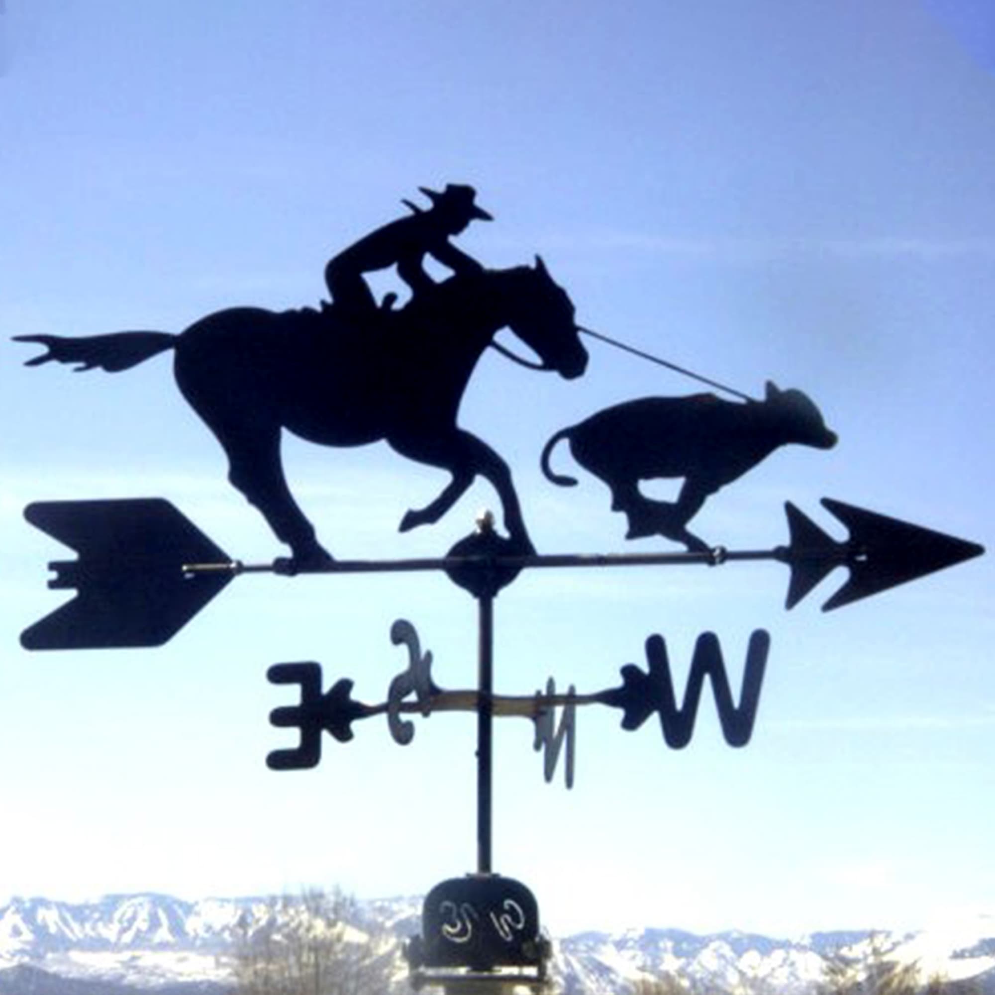 Calf Roper Black Steel Weathervane