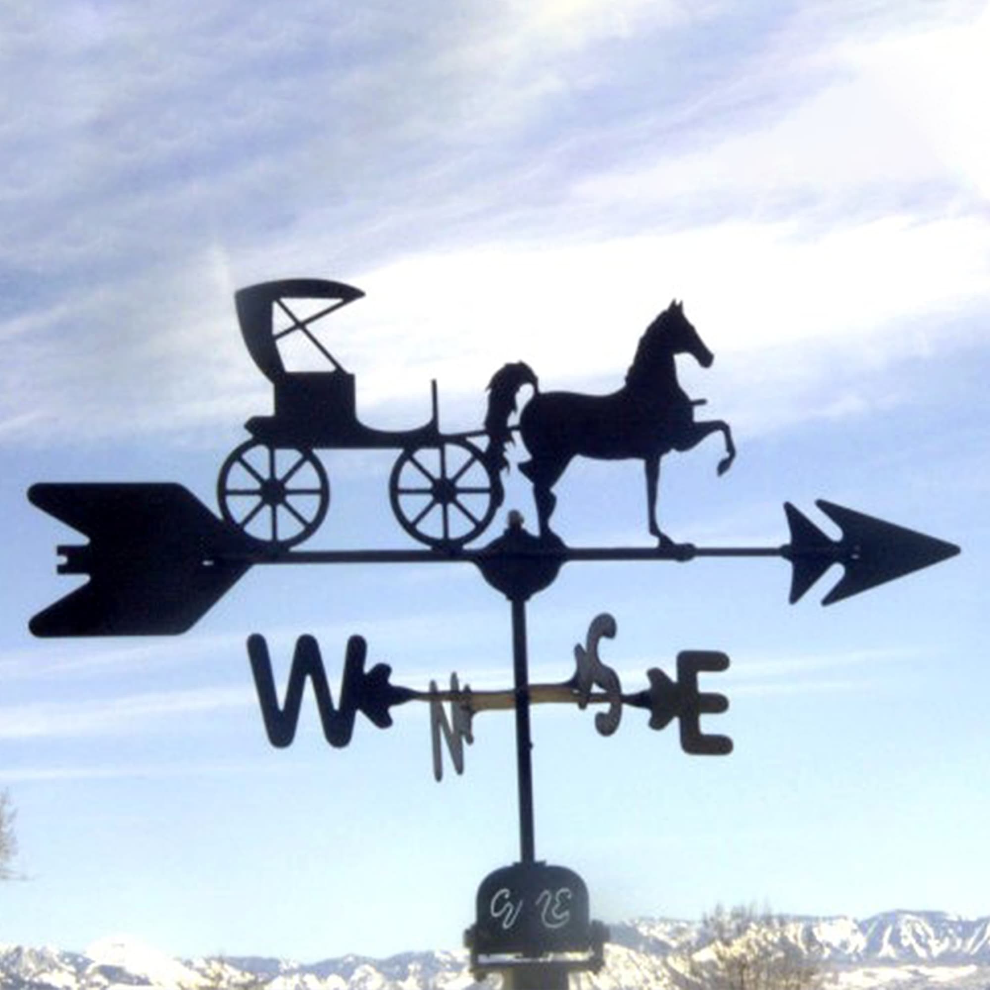 Horse and Buggy Black Steel Weathervane