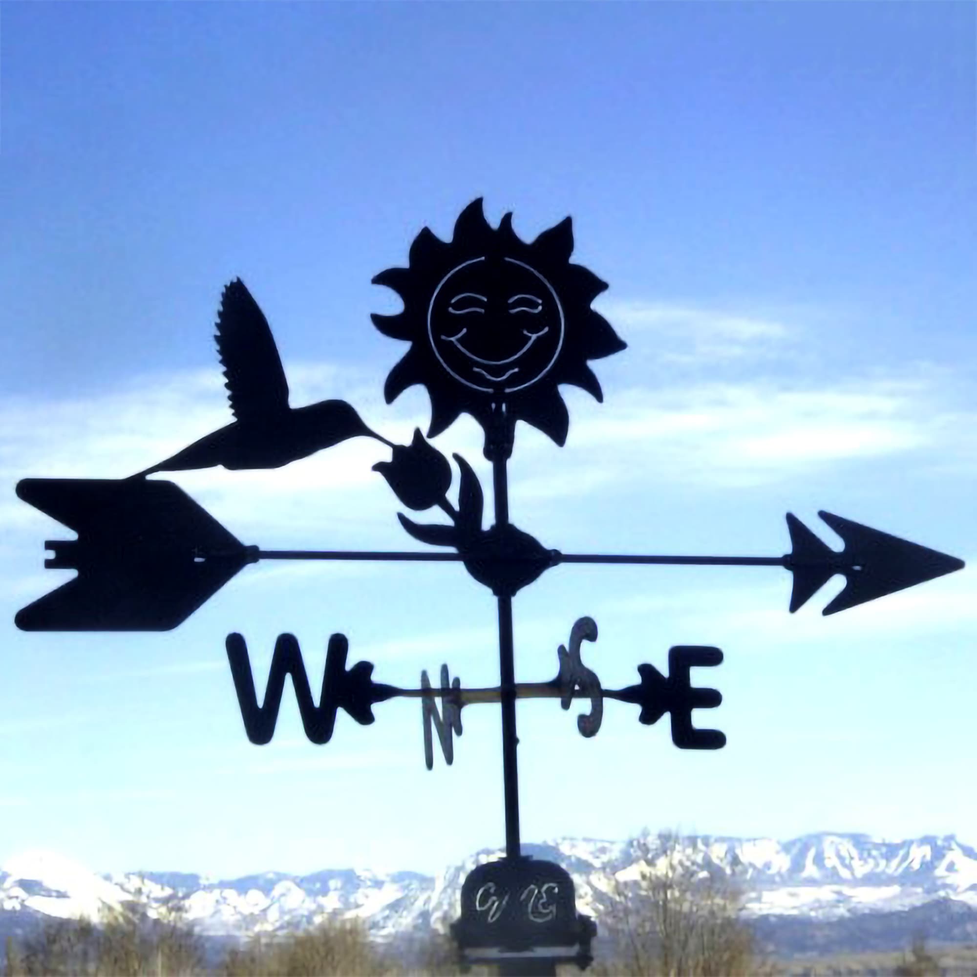 Hummingbird and Sun Black Steel Weathervane