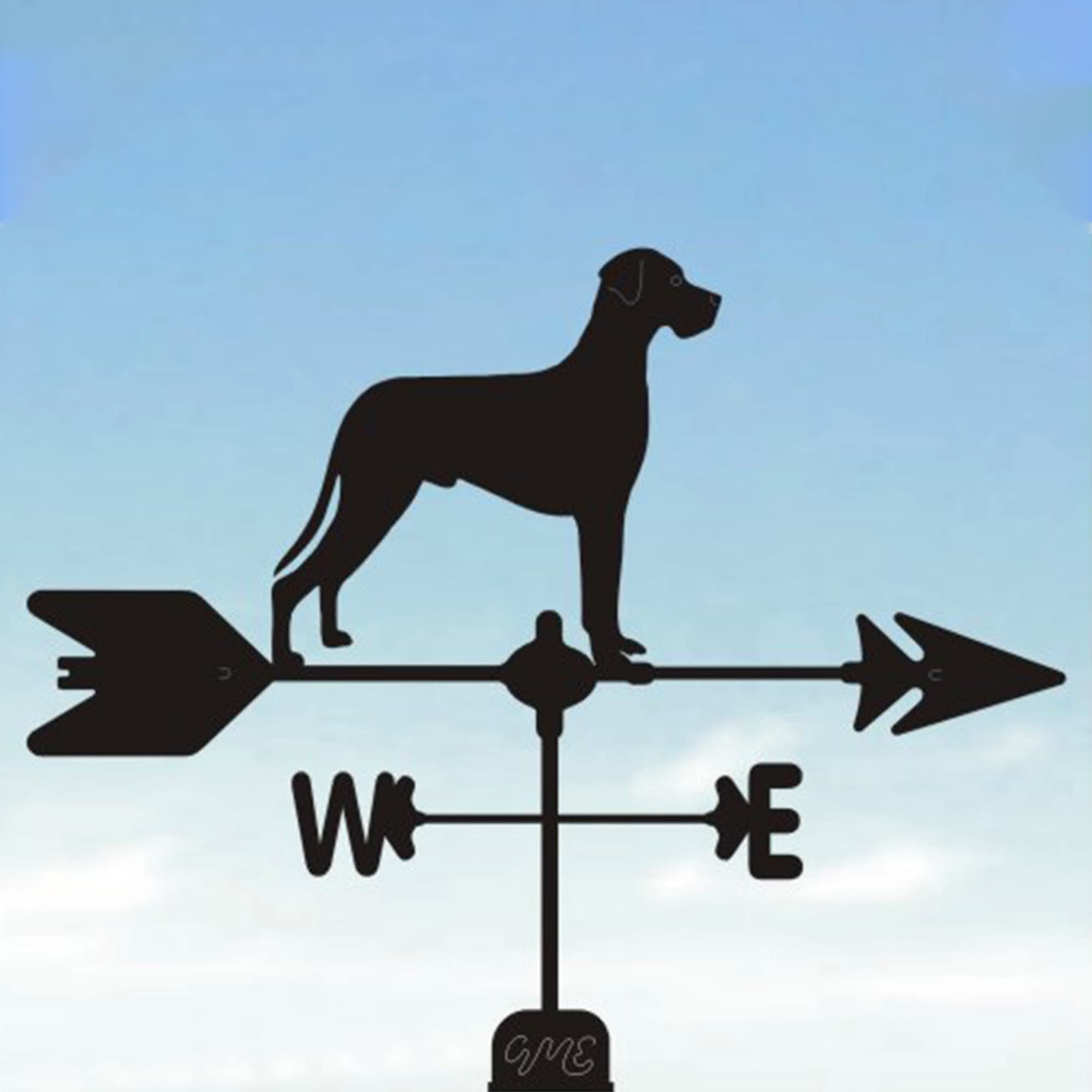 Natural Eared Great Dane Black Steel Weathervane